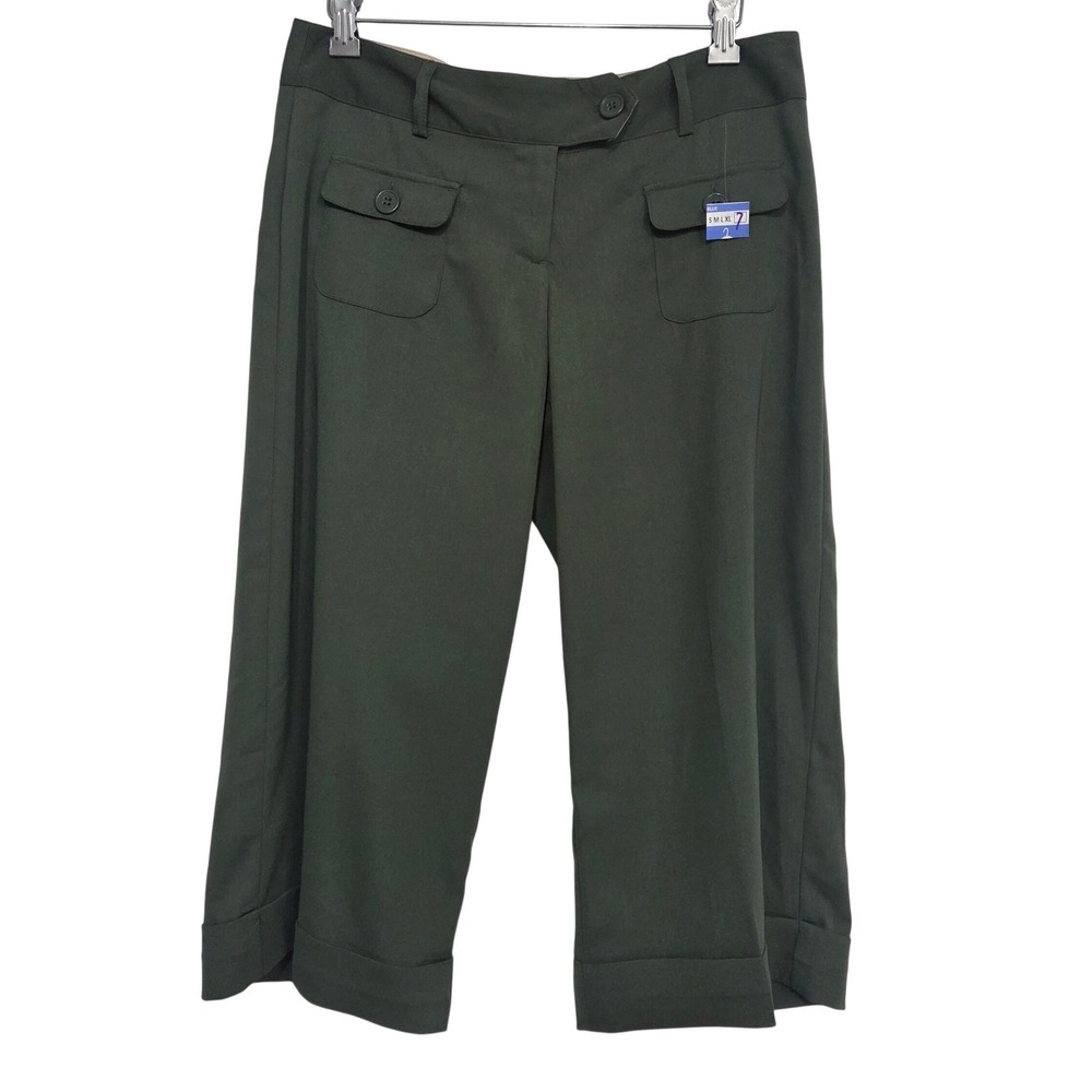 Vintage Guess Jeans Womens NWT Olive Cropped Wide Leg Cuffed Cargo Pants W30"